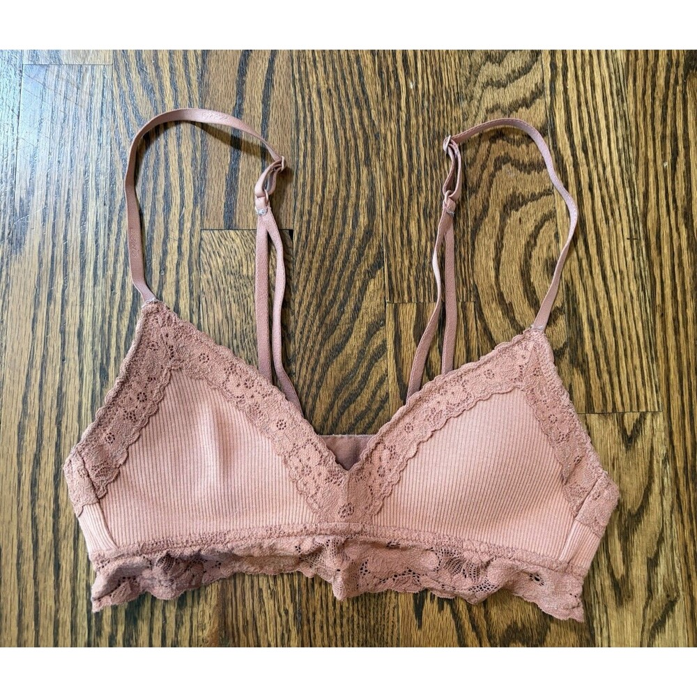 Aerie Bra Womens 32A Dusty Rose Brown Real Happy Wireless Lightly Lined Lace Bra